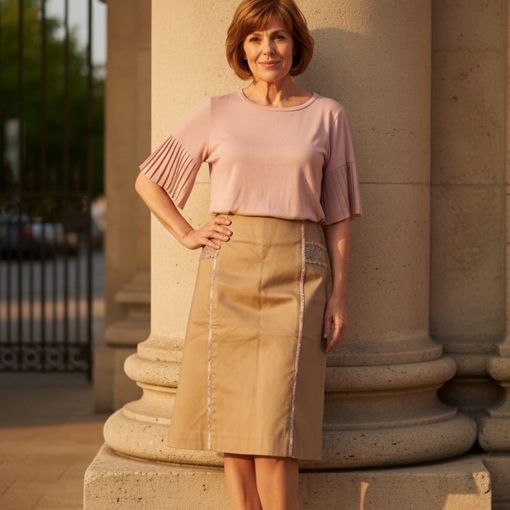 Vintage Elegant Tan Women's Skirt With Details - Picture 8 of 8